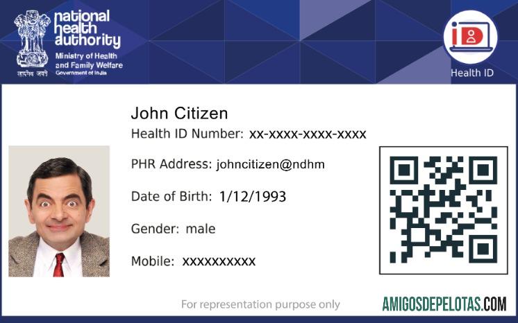 Cartão de identificação de saúde da Autoridade Nacional de Saúde da Índia modelo